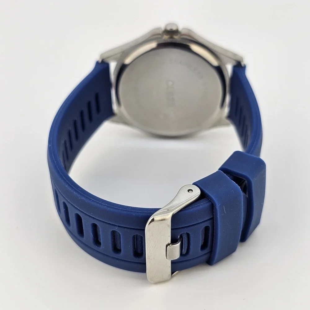 Men's Watch Analog 38MM White Dial Blue Plastic Bands‎ New Battery